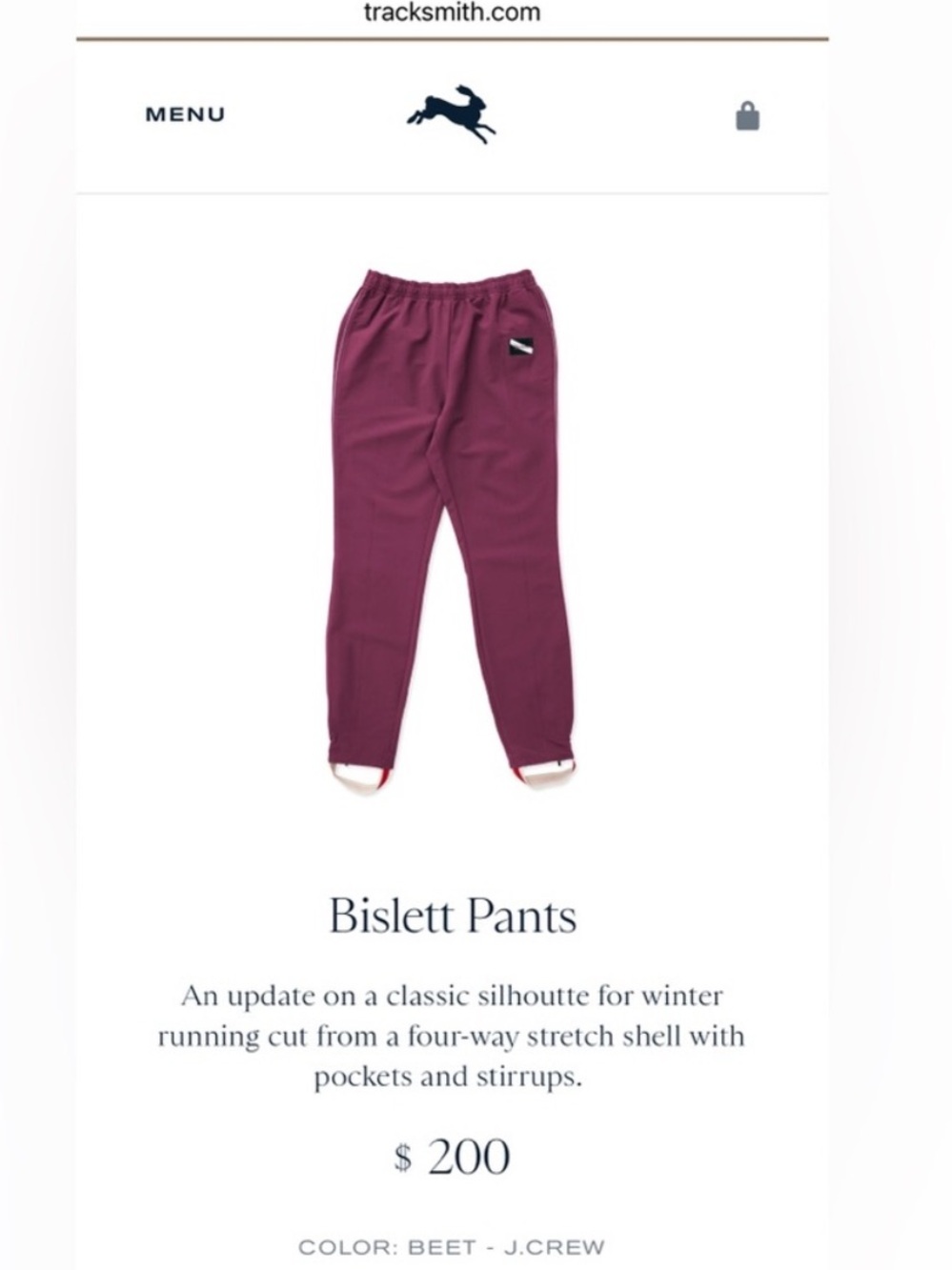 NWT Limited-edition Tracksmith x J.Crew Bislett Pants - Beet Pink - Extra Small